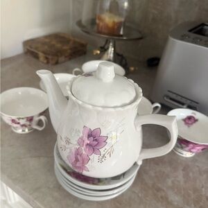 Floral White and Pink Teapot Set